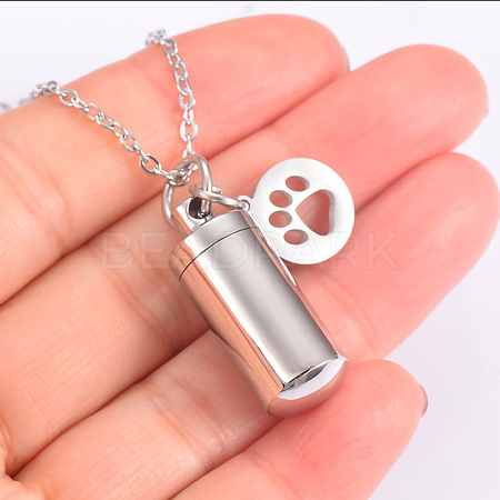 Stainless Steel Column and Word Love Urn Ashes Pendant Necklace BOTT-PW0002-010B-S-1