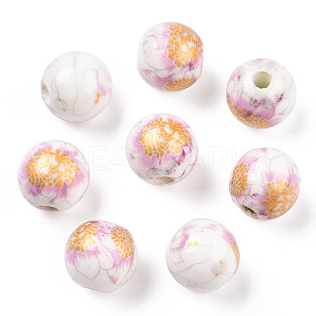 Floral Printed Porcelain Beads PORC-Q199-8mm-02-1