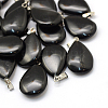 Teardrop Natural Black Stone Pendants G-Q368-13-1