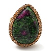 Natural Ruby in Zoisite Teardrop Adjustable Ring with Rhinestone RJEW-D005-08G-2