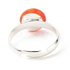 Flower Flat Round Millefiori Glass Adjustable Ring RJEW-JR00407-7