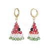 Glass Braided Beaded Watermelon Dangle Leverback Earrings EJEW-TA00139-3