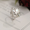 Square Rhodium Plated 925 Sterling Silver with Natural Baroque Freshwater Pearl Finger Rings for Women FS-WGEDC89-01-1