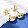 304 Stainless Steel Shell Shape with Starfish Shape Dangle Stud Earrings EJEW-Z135-02G-01-2