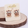 Golden Plated Alloy Enamel Owl Stud Earring EJEW-H302-25-2