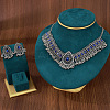 Teardrop Alloy Rhinestone Pendant Necklaces & Dangle Earrings Sets for Women WGDDD7F-08-1