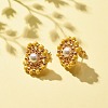 Shell Pearl & Glass Seed Braided Flower Stud Earrings EJEW-JE04921-01-3