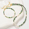 Faceted Round Natural Ruby in Zoisite & Column Green Spot Jasper & Freshwater Pearl Beaded Necklaces & Bracelets Sets for Women ZI1839-3-2