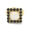 Synthetic Moonstone & Natural Black Agate Gemstone Rectangle Adjustable Ring RJEW-B030-01A-04-3