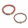 2Pcs 2 Style Natural Dracaena Draco(Dragon Tree) Wood & Mixed Gemstone Stretch Bracelets Set for Women BJEW-JB07939-4