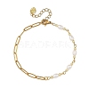 Natural Pearl Two Sides Polished Beaded Chain Bracelets with 304 Stainless Steel Paperclip Chains BJEW-JB14234-03-3