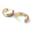 Real 18K Gold Plated Brass Enamel Rhombus Print Hoop Earrings for Women EJEW-L269-114G-3