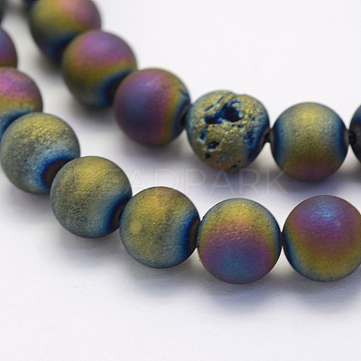 Electroplate Natural Druzy Agate Beads Strands G-G708-6mm-07-1