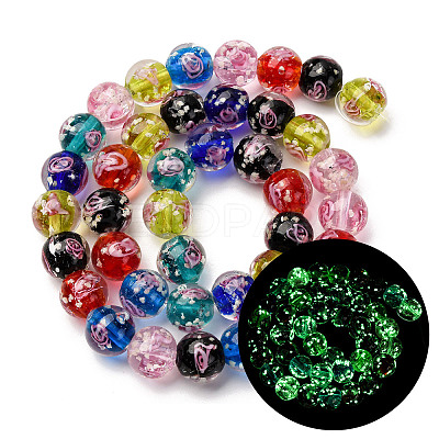 Luminous Handmade Glod Sand Lampwork Beads Strands LAMP-B028-03R-10mm-1