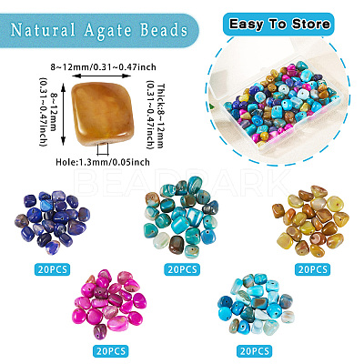 100Pcs 5 Colors Natural Agate Beads G-TA0002-51-1