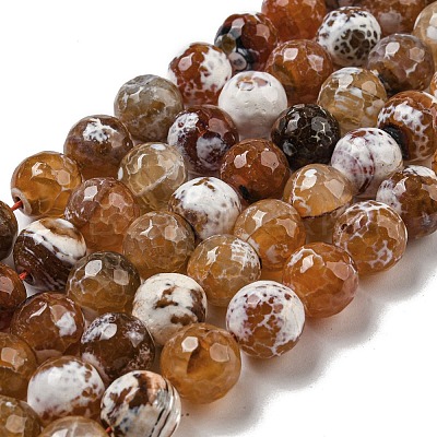 Faceted Natural Fire Crackle Agate Beads Strands G-F447-12mm-N10-1