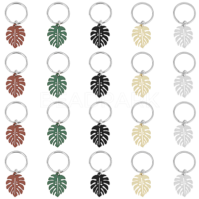4 Sets Monstera Leaf Alloy Pendant Keychain KEYC-FH0001-40-1
