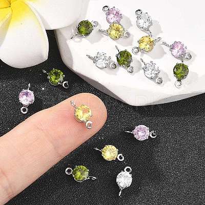 SHEGRACE Brass Pave Cubic Zirconia Flat Round Connector Charms XGRQ2O494-435P-1