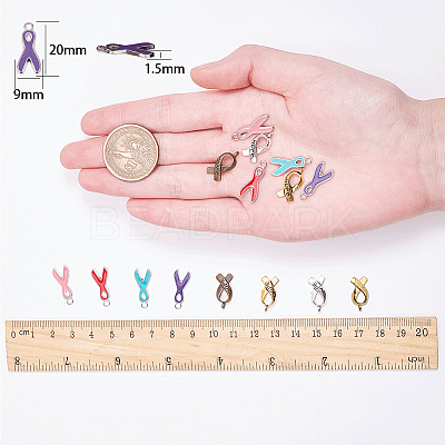 Breast Cancer Awareness Ribbon Carved Word Hope Tibetan Style Pendants and Alloy Enamel Pendants TIBEP-SC0001-17-1