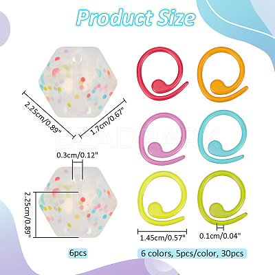 Hexagon with Polka Dot Pattern Food Grade Eco-Friendly Silicone Knitting Needle Stoppers DIY-NB0010-70-1