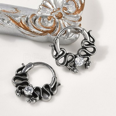 Snake 316 Surgical Stainless Steel Clear Cubic Zirconia Hoop Earrings X-EJEW-G416-39AS-1