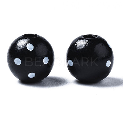 Painted Natural Wood European Beads WOOD-S057-056F-1