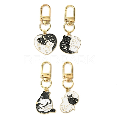 4Pcs 4 Styles Cat Alloy Enamel Pendant Decoration HJEW-JM02806-1
