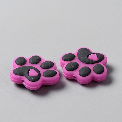 Dog Paw Print Food Grade Eco-Friendly Silicone Beads LS-SIL-WH0008-45E-1