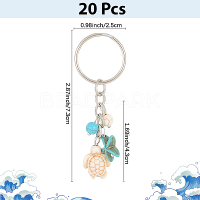20Pcs Turtle with Starfish Synthetic Turquoise Pendant Keychains KEYC-CP0001-47B-1