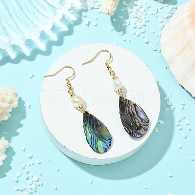 Natural Abalone Shell/Paua Shell Dangle Earrings EJEW-JE07434-01-1