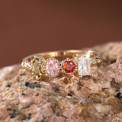 Oval & Horse Eye & Rectangle Brass with Colorful Cubic Zirconia Finger Rings FS-WGD0B16-01-1