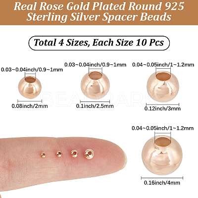 40Pcs 4 Styles Round 925 Sterling Silver Spacer Beads STER-BBC0009-10-1
