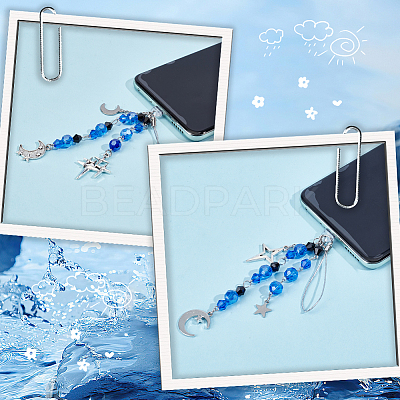 6Pcs 2 Stryles Glass & Alloy Mobile Straps HJEW-SC0001-90-1