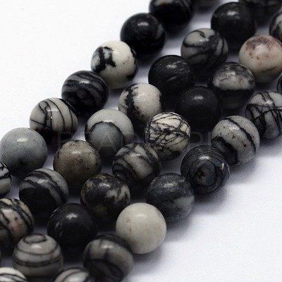 Natural Black Silk Stone/Netstone Beads Strands X-G-I199-11-8mm-1
