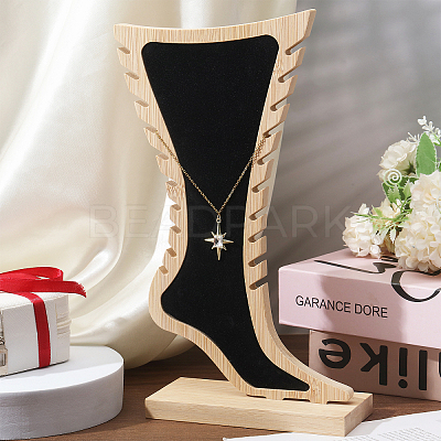 Foot Shaped Bamboo & Velvet Anklet Display Stands ODIS-WH0030-140A-1