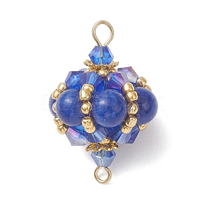 Synthetic Turquoise & Natural Carnelian & Yellow Jade & Malaysia Jade & Tiger Eye Round and Glass Seed Beaded Lantern Links Connector Charms PALLOY-MZ01176-1
