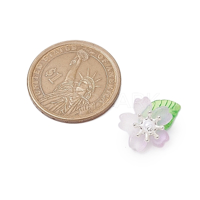 Flower Glass with Leaf Acrylic Charms HJEW-JM02572-01-1