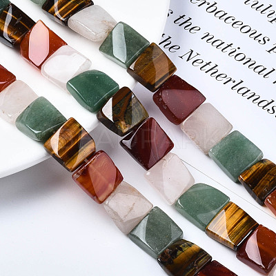 Natural Green Aventurine & Rose Quartz & & Red Agate & Tiger Eye Beads Strands G-S364-092-1