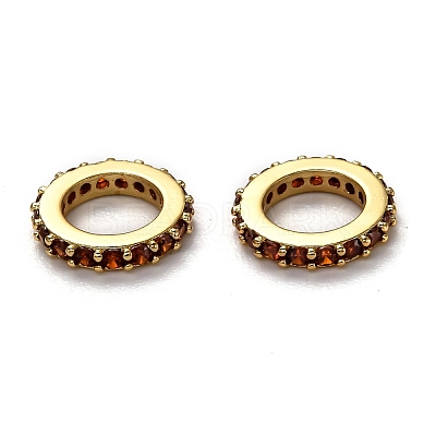 Brass Micro Pave Cubic Zirconia Rondelle European Beads KK-B028-18G-D-1