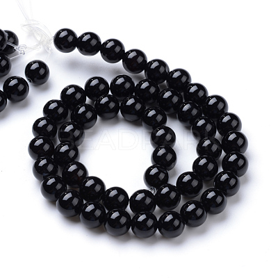 Natural Dyed & Heated Black Onyx Round Bead Strands X-G-T055-6mm-10-1