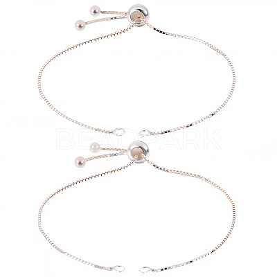 2Pcs 925 Sterling Silver Box Chain Slider Bracelet Making MAK-BBC0001-23-1