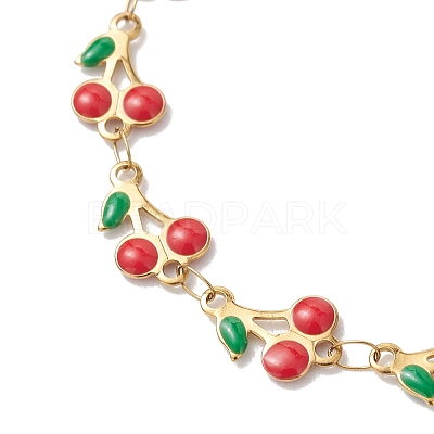 304 Stainless Steel Enamel Red Cherry Link Anklets for Women AJEW-AN00773-1