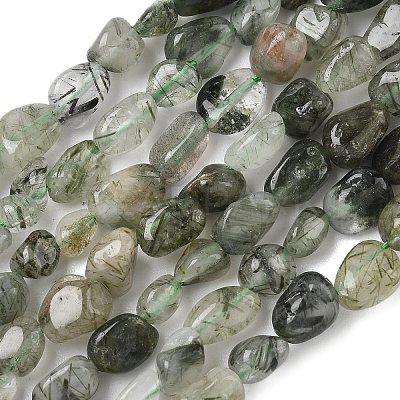 Natural Green Rutilated Quartz Beads Strands G-O-186-B-12A-1