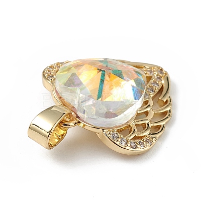 Real 18K Gold Plated Rack Plating Brass Micro Pave Clear Cubic Zirconia Pendants KK-C015-29G-04-1