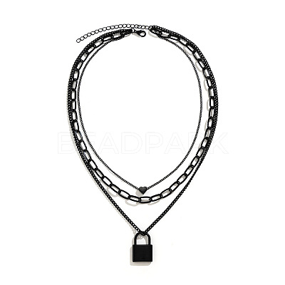 Punk Style Alloy 3 Layer Lock Pendant Necklaces for Women WG28CE4-01-1