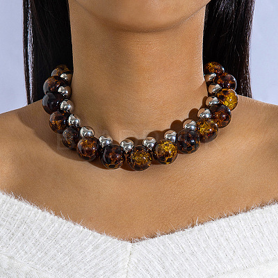 Alloy & CCB Plastic & Glass Beaded Necklaces FS-WG4655B-19-1