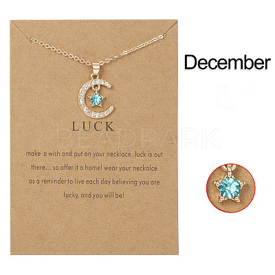 Moon & Star Alloy Rhinestone Birth Stone Pendant Necklaces WG0039E-12-1