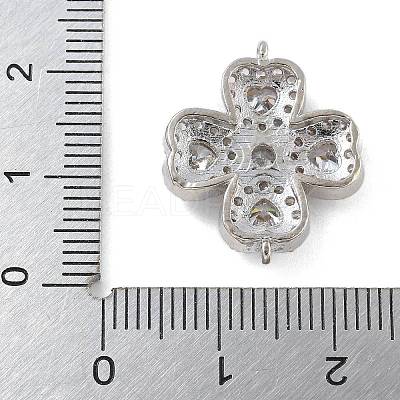 Rack Plating Brass Clear Cubic Zirconia Clover Connector Charms KK-A234-037P-1
