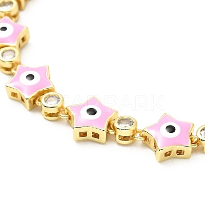 Clear Cubic Zirconia & Enamel Star with Evil Eye Links Slider Bracelet BJEW-A127-03G-1