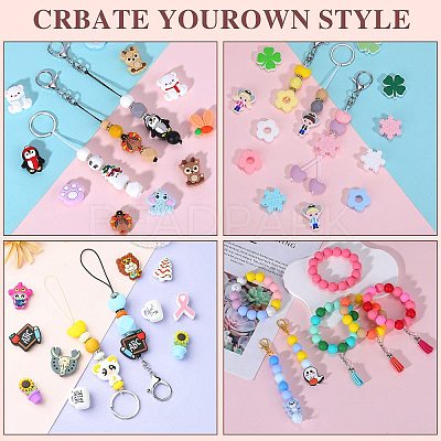 80Pcs 4 Style Round Silicone Focal Beads SIL-SZ0001-22F-1